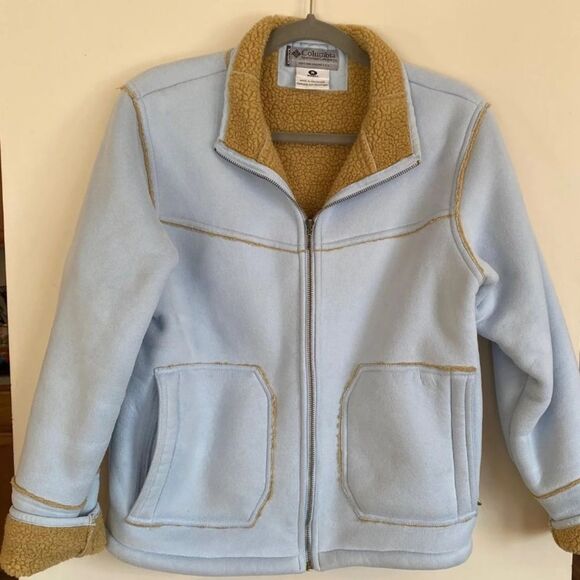 Columbia Sherpa Lined Shearling Microfiber Light Blue Full Zip Jacket - Picture 1 of 9